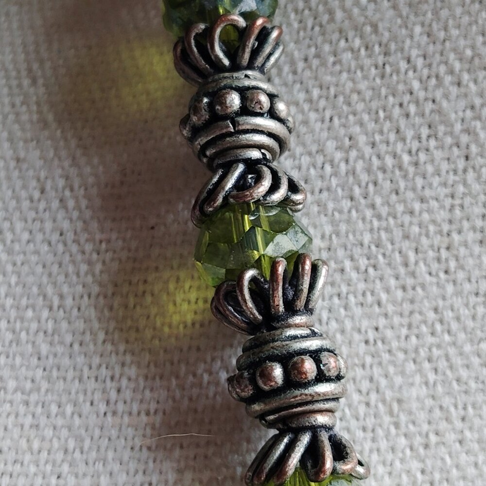 Artisan Beaded Necklace Green Faceted Stones, Glossy Brown Beads & Silver Accent - Picture 5 of 9